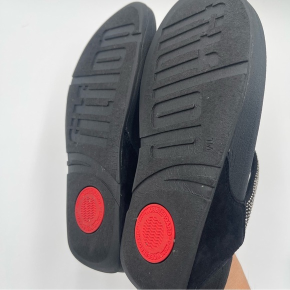 FitFlop Women’s Sz 7 Lulu Shimmer Black Rhinestone Sandals Comfortcore Glam Chic - Picture 11 of 13